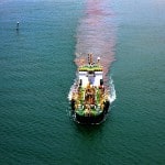 Sediment plume suspended during Cairns shipping channel dredging 2014. Photo (c) Josh Coates / CAFNEC / WWF